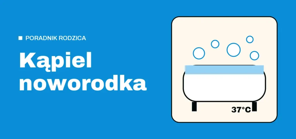 Ilustracja: wanienka z bąbelkami i temperaturą 37°C – poradnik o kąpieli noworodka
